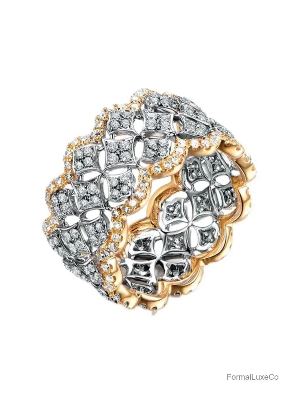 14K Gold Plated Cubic Zirconia Vintage Band Ring Stackable Eternity Wedding Ring